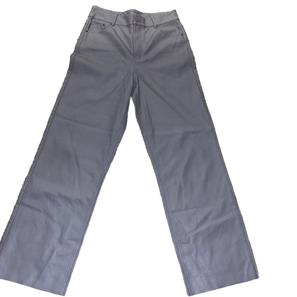Zara High Waisted Lilac Faux Leather Trousers M Raw Hem 30x30 Hipster Skate‎ Emo - Picture 4 of 16